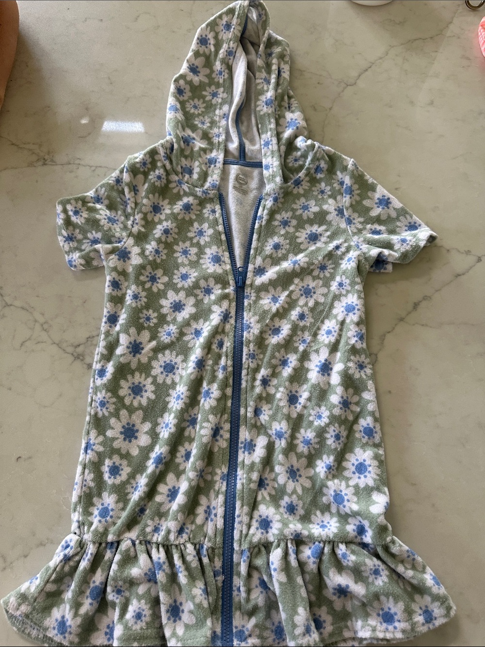 wonder nation Hooded Zip-Front Floral Pajama Nightgown - Green & Blue